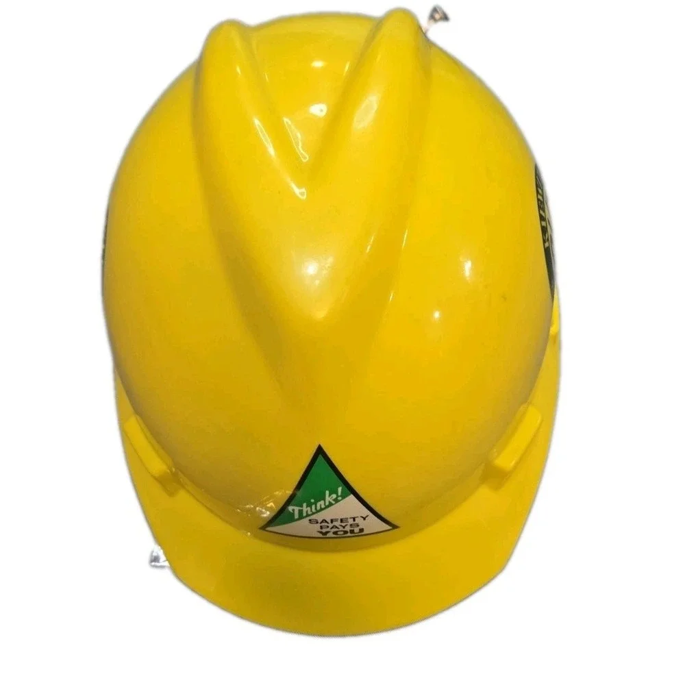 Vintage Kiewit PKS Hard Hat Construction Safety Helmet Yellow Think Safety Decal